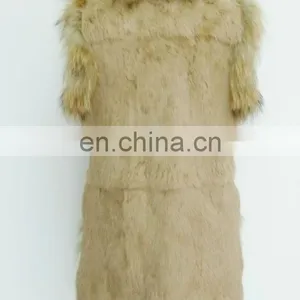 Rabbit Fur Body and Raccoon Fur Trimming Sleeveless Coats for Women thumbnail-3