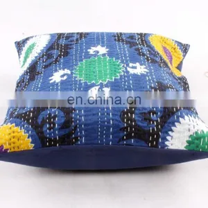 INDIAN Blue KANTHA WORK TROPICANA SUZANI PRINT CUSHION COVER PILLOW CASE thumbnail-3