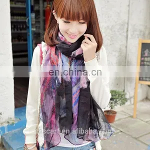 New Style Environmental Printing Scarves Women's Flowers Shawl Black thumbnail-2