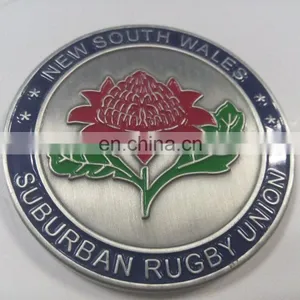 Personalized Design and Logo Zinc Alloy Casting Coin Antique Silver Commemorative Double-side Coin With Flower and Ear of Wheat thumbnail-1