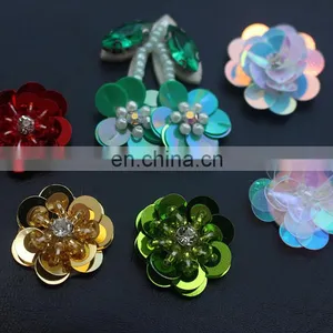 2017 New Look 3D Handmade Colorful Sequin Flower With Pearl and Rhinestone thumbnail-4