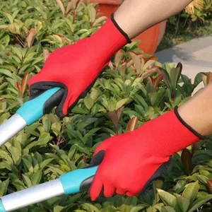 Red Polyester Liner Crinkle Dip Latex Construction Work Gloves thumbnail-2