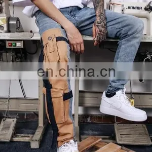 DiZNEW Oem Service High Street Fashion Scratch Denim Mens Cargo Jeans thumbnail-7