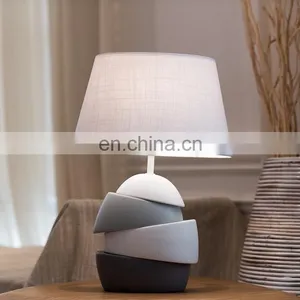 Geometric Art Modern Custom Porcelain Base Desk Light Cheap Nightstand Lamp for Hotel Bedside thumbnail-7