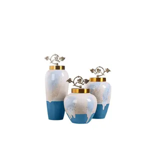 New Chinese European Style Color Glaze Blue White Ceramic Vase For Dining Room Decor thumbnail-5