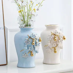 Nordic Palace Creative Romantic Gild Blue Yellow Tall Ceramic Flower Vase For Indoor Decor thumbnail-4