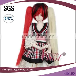 Red and Black Synthetic 1 Bjd Wigs for Doll With Two Straight Ponytail thumbnail-1