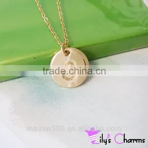 2015 Hand Stamped Initial Personalized Charm Disc Necklace thumbnail-1