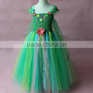 New Elsa Dress With Cape Fabric Green Color Tulle Tutu Dress thumbnail-1