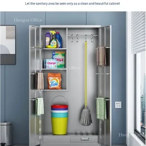 Professional Janitor Cupboard With S-Hook Hanging Rod | Easy-to-Clean Metal Cleaning Supply Organizer for Healthcare thumbnail-3