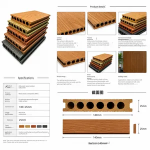 Factory Wholesale Outdoor Wood-plastic Round-hole Long Strip Embossed Plastic Wood Floors, Waterproof and Anti-corrosion Floors for Courtyards and Terraces thumbnail-3