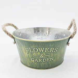 Vintage Distressed Green Galvanized Metal Planter Pots Set, Assorted Garden Metal Buckets & Pitcher for Home Decor thumbnail-4