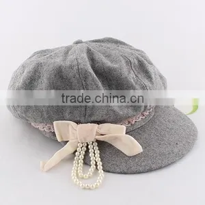 Hot Selling Children Baby Girl Hats Fashion Beret Caps With Pearl Bow Cheap Discount thumbnail-4