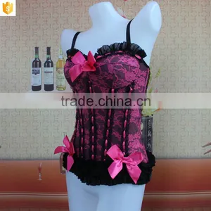 2016 Fashion Woman Corset,pink Sexy Lace Satin Corset Shaper thumbnail-3