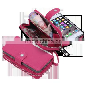 Unique LeatherZipper Wallet Card Slot Mob Phone Cover, Rose Red Protective Case for IPhone 6/6s thumbnail-1