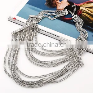 Europe And America High Quaity Gold Plated Long Section Of Multilayer Metal Necklace thumbnail-3