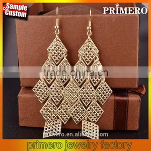 Indian 18k Gold Rhombic Tassel Long Earrings Eardrop Wholesale thumbnail-1