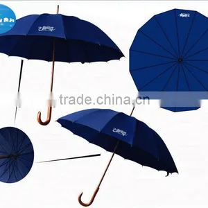 Auto Open Straight Umbrella With Wooden Shaft and Handle Umbrella thumbnail-1