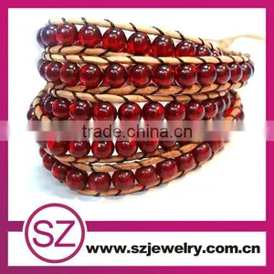 2013 Mulit Stone Brown Greek Leather Wrap Bracelet-BTB0237 thumbnail-1