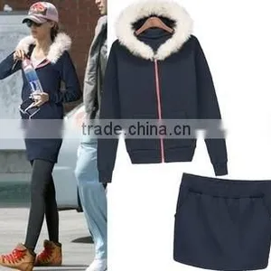The New European and American Women's Fashion Casual Sports Spring and Thick Fur Collar Hooded Sweater Set thumbnail-1