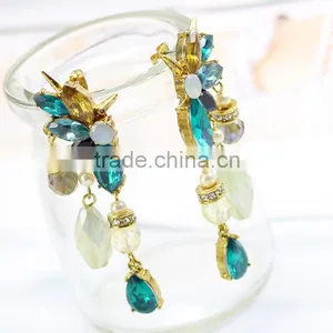 Kingman Fashion 18k Gold Ear Tops Designs With Crystal and Pearl thumbnail-2