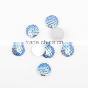 Stock!Jewelry Findings 12mm Round Flat Back ab Color Imitation Fish Scale Resin Rhinestone Bead Cabochon thumbnail-4
