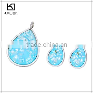 Guangzhou Fashion Blue Crystal Stone Stainless Steel Pendant Jewelry Set thumbnail-1