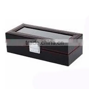 High-Grade PU Leather Package Box For Watch, 5 Slot Display Carbon Fiber Stripe Gift Storage Box thumbnail-3