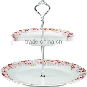 Wedding Fancy Decor Ceramic Double Layer Porcelain 3 Tier Cake Stand thumbnail-2