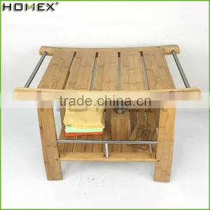 Bamboo Shower Bench Step Stool Seat w Storage Shelf Homex BSCI/Factory thumbnail-5