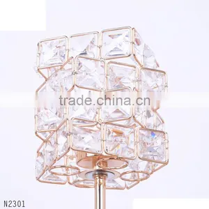 New Arrival The Cube Shaped Crystal Candlestick Metal Plated Candle Holder Stand for Home Decor thumbnail-3