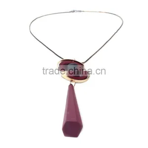 Chunky Bead Ball Wood Hoop Gold Hoop Rubber Strip Pendant Necklace Long Geometric Necklace thumbnail-3
