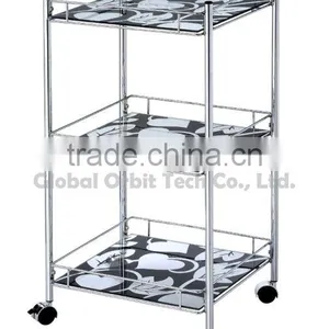 Elegant Looking 3 Tiered Color Glass Food Serving Trolley thumbnail-3