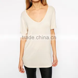 Womens Deep v Neck Short Sleeve Plain Peruvian Cotton t Shirt thumbnail-2
