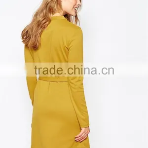 MGOO High Quality Wholesale Autumn Office Dresses Fashion Brand Design OL Vestidos Yellow Casual Pencil Dress Long Sleeve 8564 thumbnail-2