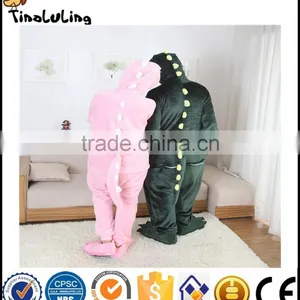 Autumn Winter Flannel Lovers Couples Animal Pajamas One Piece Cartoon Sleepwear Halloween Pink/Green Dinosaur Cosplay Pajama thumbnail-3