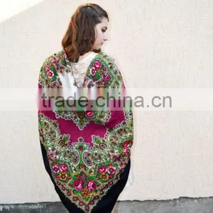 Vintage Ukrainian Shawl,Russian Shawl, Wool Shawl, Tablecloth, Floral Shawl , Floral Scarf, thumbnail-1