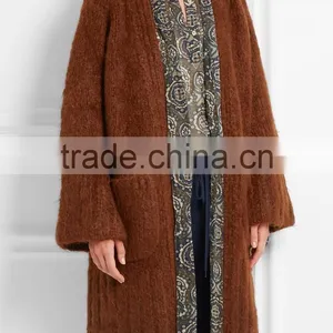Knitwear Cardigan Manufacturers for Customed High Quality Dark Khaki Colored Cashmere Open Front Cardigan for Women thumbnail-2