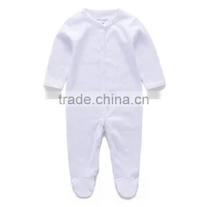 Baby White Footed Cotton Rompers Onesie Long Sleeve 3 Months White Plain Colour Bodysuit thumbnail-2