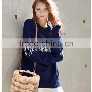 100% Real Rabbit Woman Bucket Handbag Rabbit Fur Ball Ladies Shoulder Bag thumbnail-3