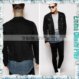 2015 New Man's Zipper Closure Full Sleeves Black Cotton Tight Fit Denim Jackets thumbnail-3
