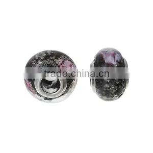 Lampwork Glass European Style Large Hole Beads Round Pattern Multicolor With 304 Stainless Steel Silver Tone Core thumbnail-3