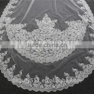 2017 Wholesale New Grance Long Lace Bridal Wedding Veil Long Tulle Emboried Lace Bridal Wedding Veils HL12 thumbnail-4