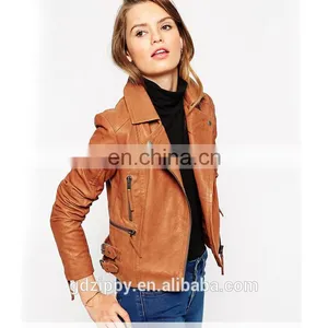 Lapel Collar Custom Bomber Jackets Lady Leather Jackets thumbnail-2