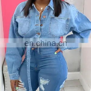 Short Jean Jacket Women Casual Denim Streetwear Long Sleeve Coat Fashion Clothes With Belt Fall Women Clothing Outerwear thumbnail-4