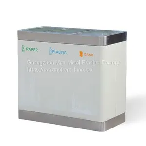 MAX-SN143 Indoor Rectangle Stainless Steel Classification 3 Compartment Recycling Bin For Airport thumbnail-1
