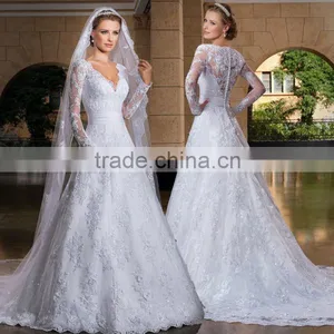C71569A Sexy See Through Corset Transparent Long Sleeve Lace Wedding Dresses thumbnail-1
