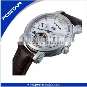 Classic Men's Black Leather Dial Skeleton Mechanical Sport Army Wrist Watch thumbnail-1