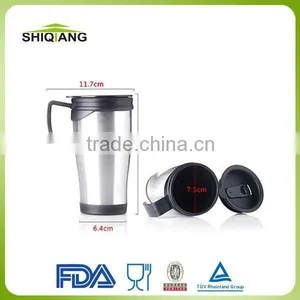 400ml Insulated Double Wall Travel Mugs With Fresh pp Inner Stainless Steel Outer Car Mugs Bottles With Pressing Lid and Handle thumbnail-1