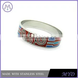 Fashion Ladies Hand Color Enamel Pattern Stainless Steel Bangle thumbnail-6